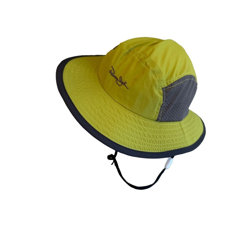Panama Jack Outdoor Sun Hat Wide Brim Adjustable Strap One Size Gray & Yellow 10